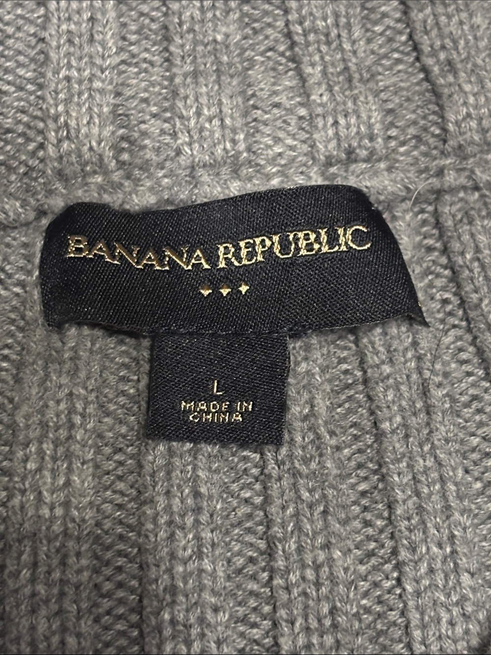 Banana Republic Gray Ribbed Half-Zip Sweater with White Cuff Stripes - Picture 2 of 6